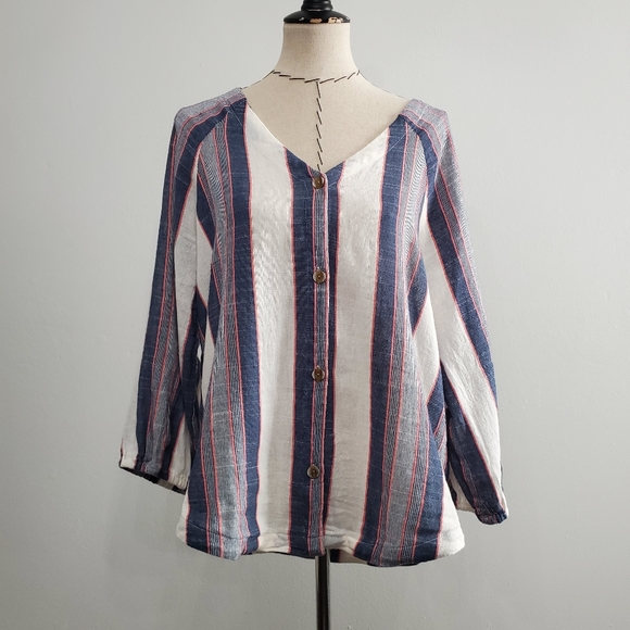 cloth & stone Tops - Cloth & Stone Striped Blue and Cream Button Down